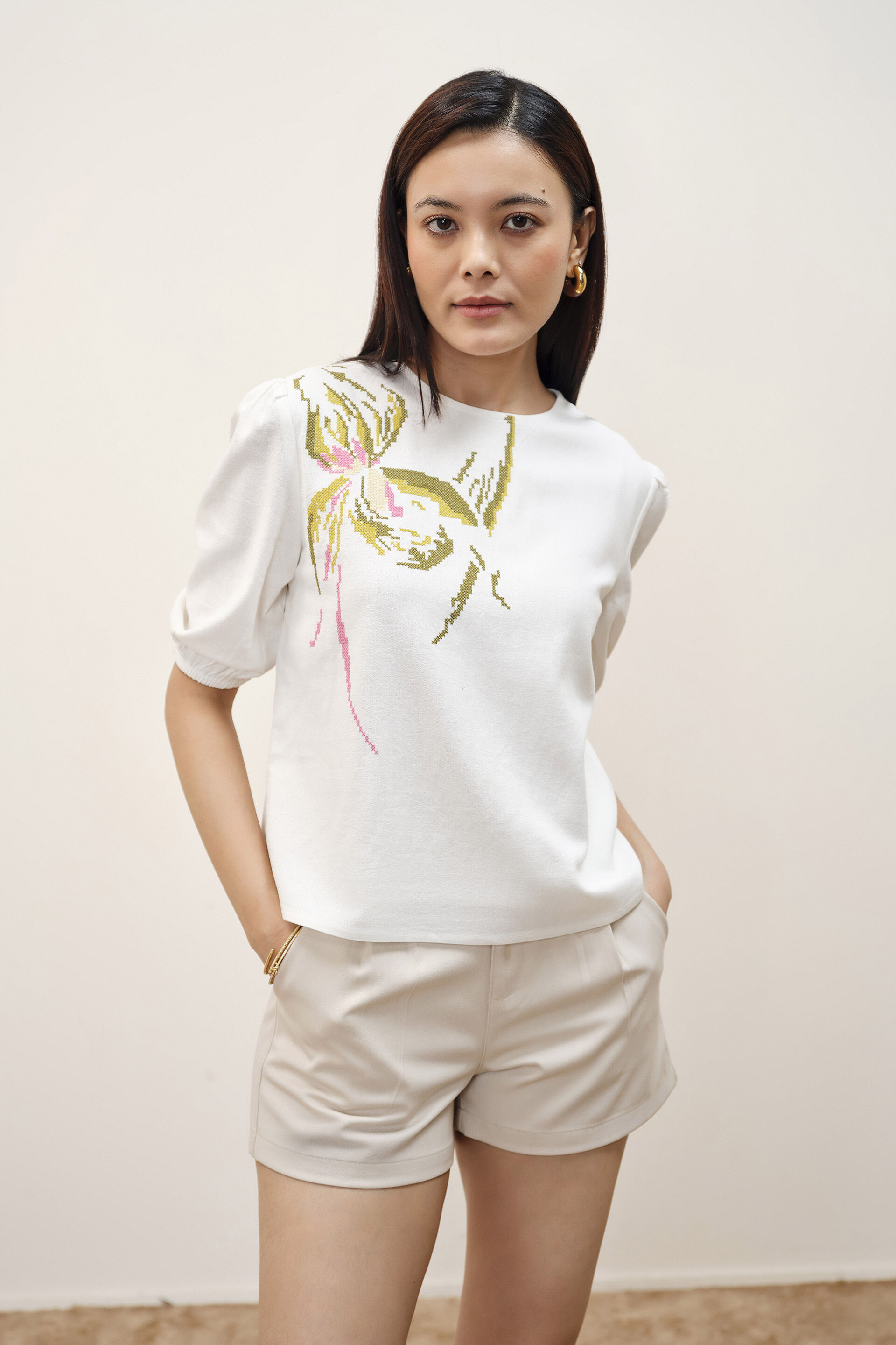 Ronnie White Embroidered Top, White, image 2